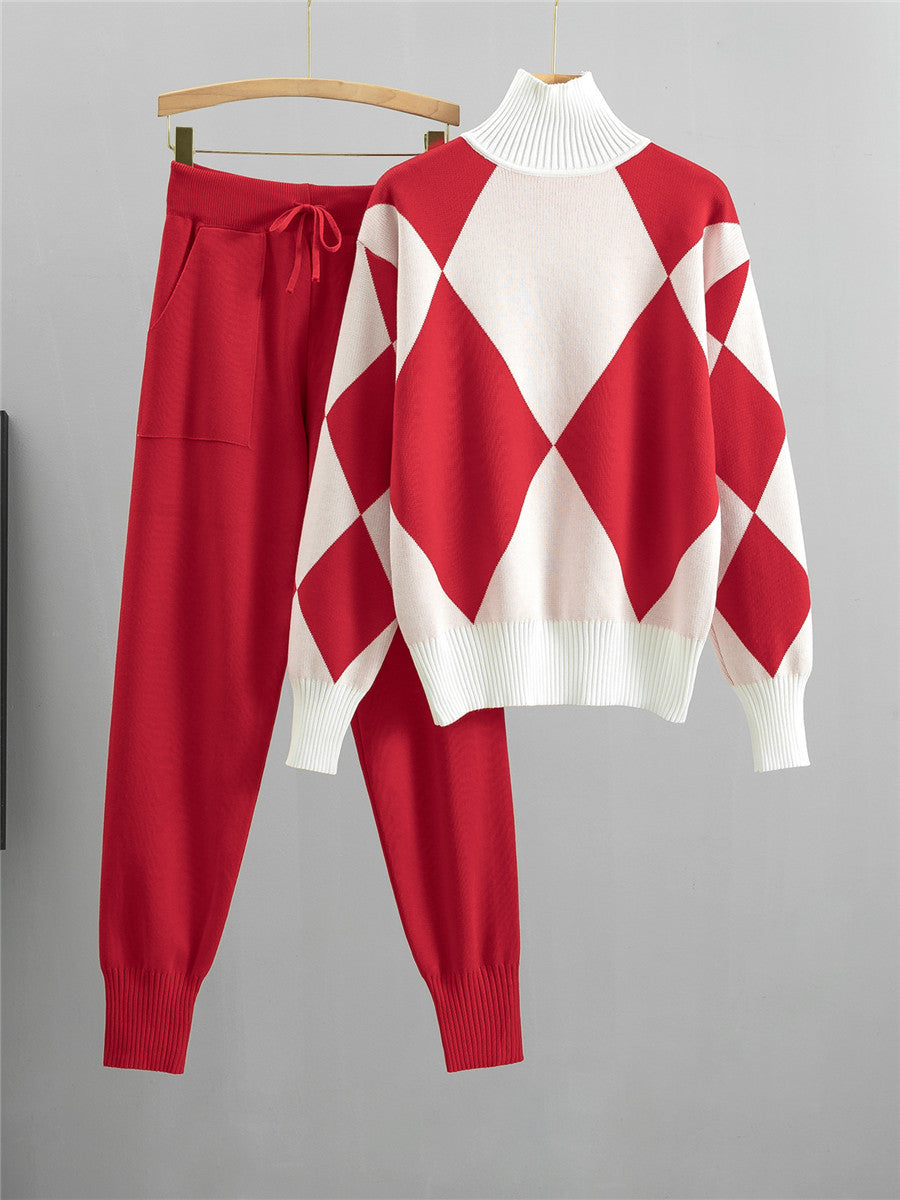 French-Style Knitted Two-Piece Set - Red