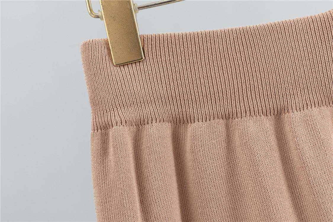 Khaki – Casual Striped Short-Sleeve Two Piece Set