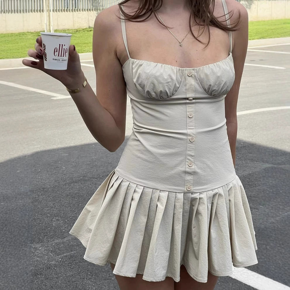 Beige – Strappy Waist-Cinched Slim Dress
