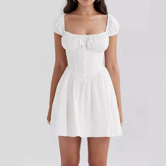 White - Vintage Slim-Fit Waist Dress