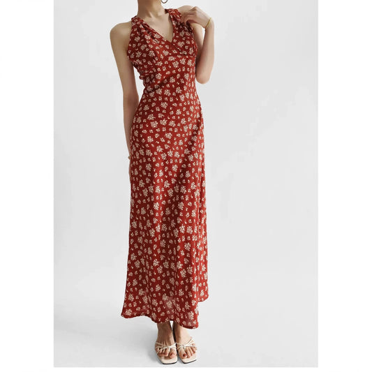 Red – Floral Halter Neck Sexy Dress