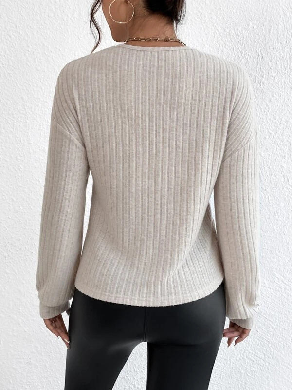 Apricot Plain V-Neck Long Sleeve Sweater