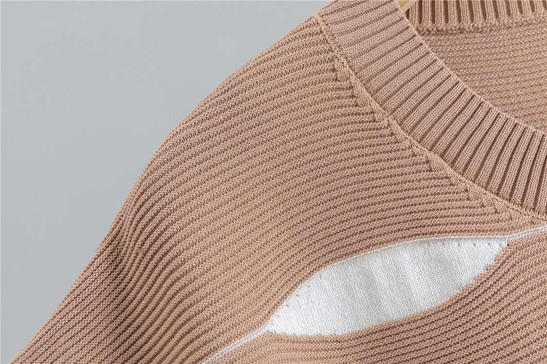 Khaki – Casual Striped Short-Sleeve Two Piece Set