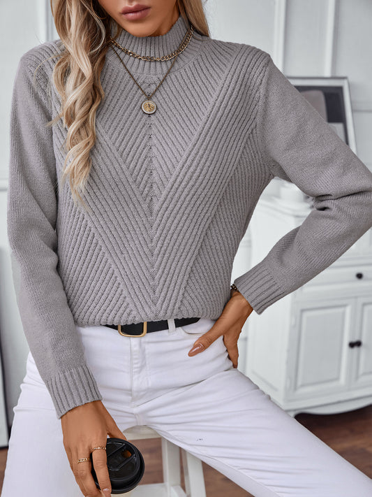 Half-High Neck Pullover Sweater - Gray