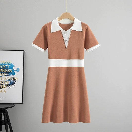 Coral Red – Slim Fit Short Sleeve Knitted Dress