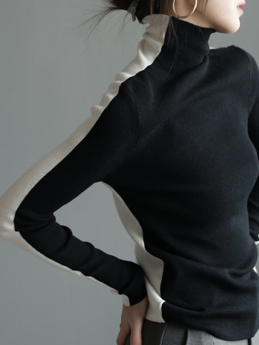 Groovy Black Color Block High Neck Sweater