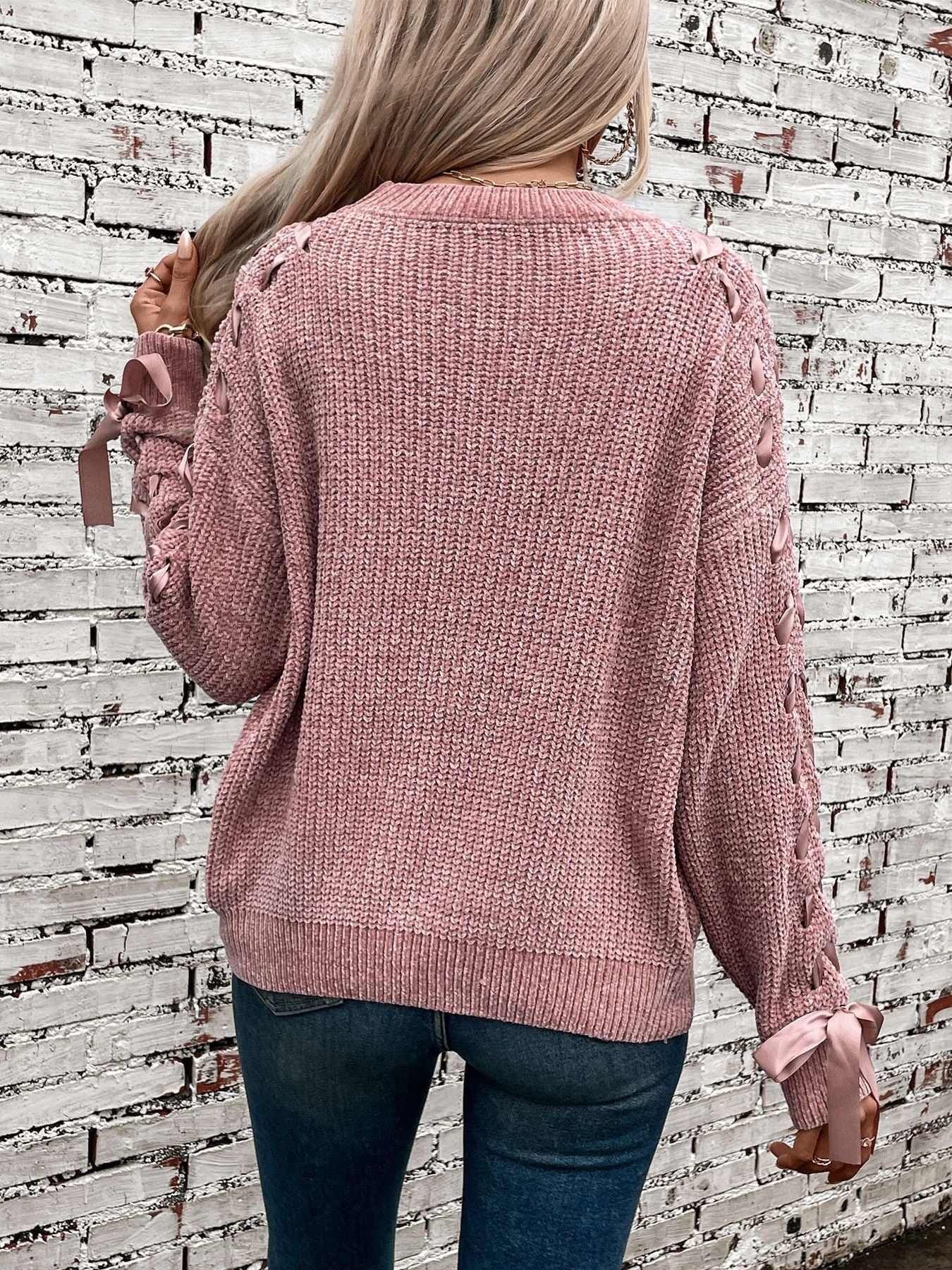 Bow-Knot Pullover Loose Sweater - Pink