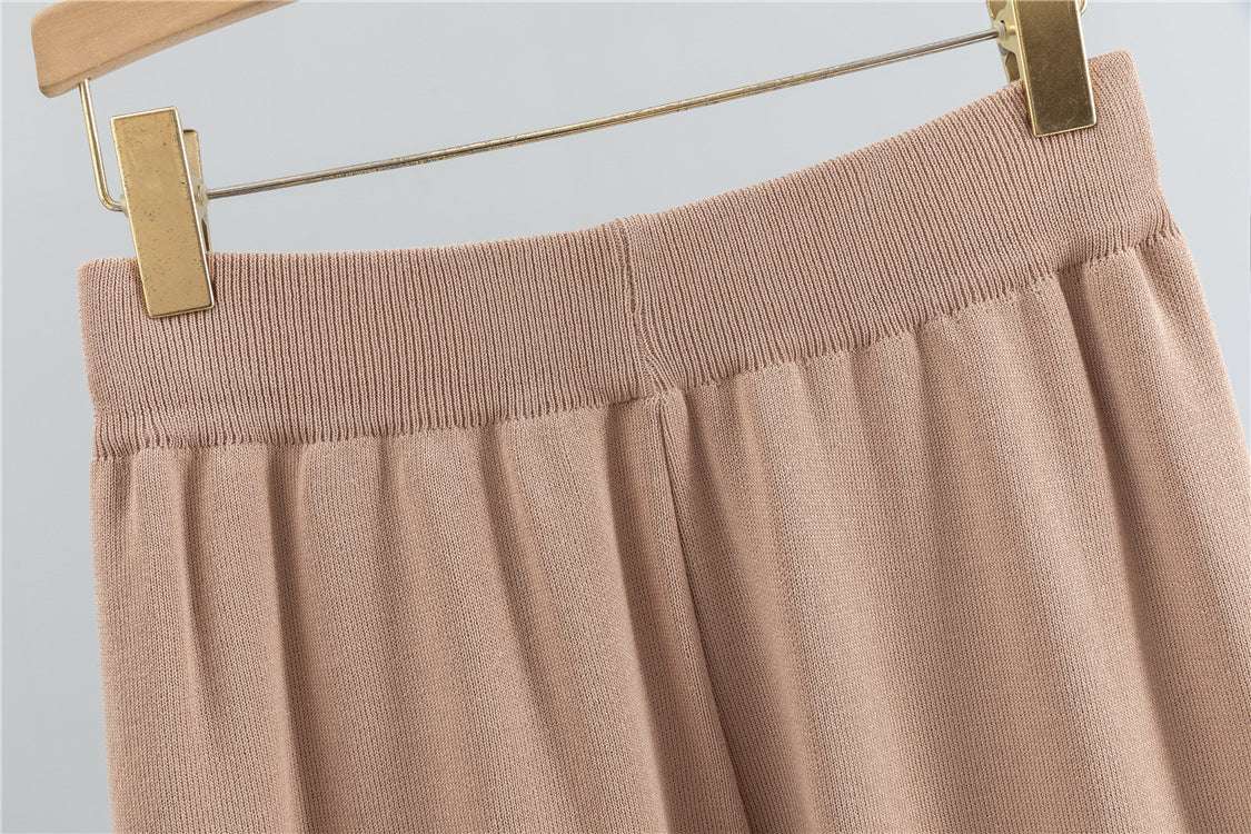 Khaki – Casual Striped Short-Sleeve Two Piece Set