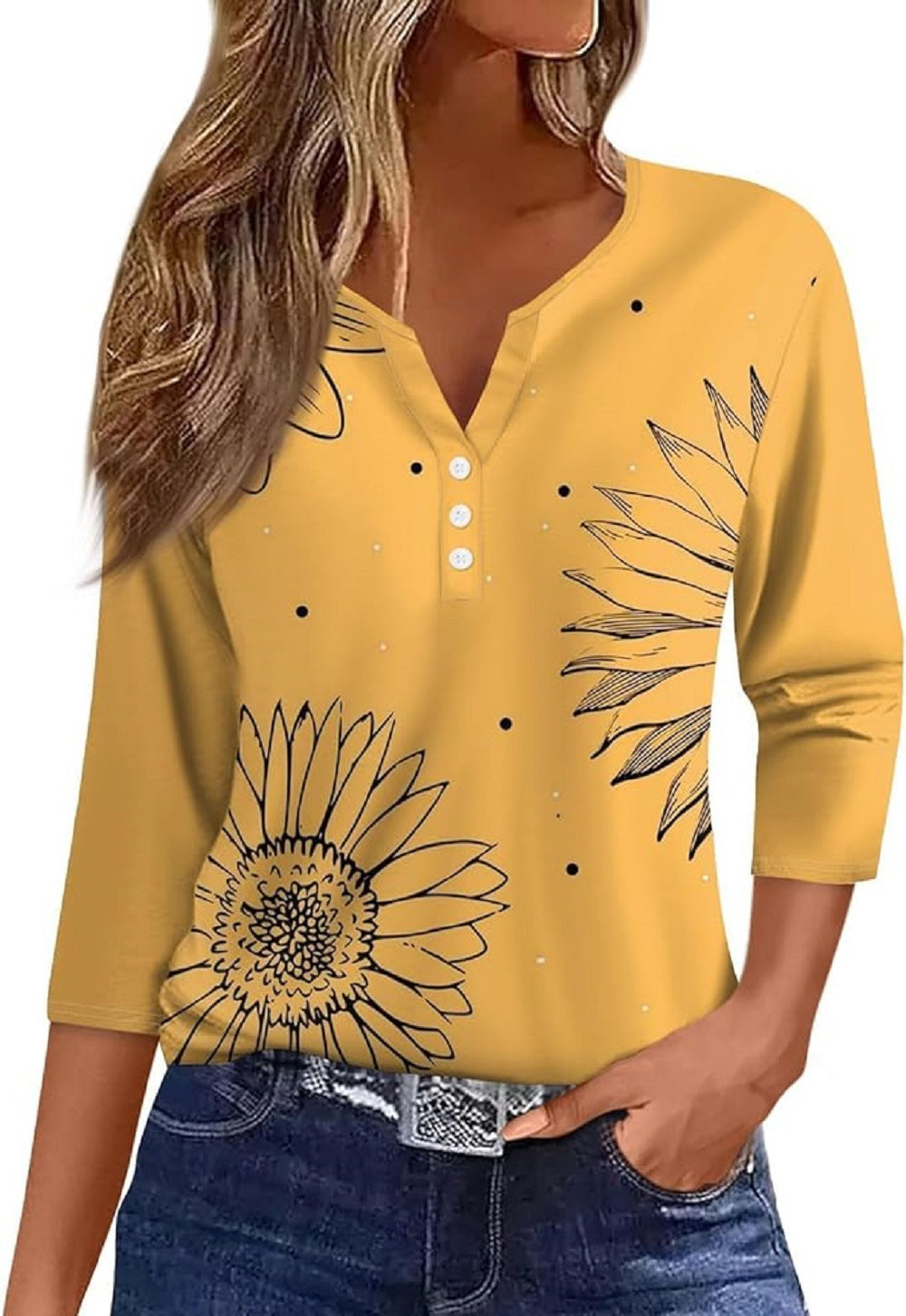 Yellow V-neck 3/4 sleeve top