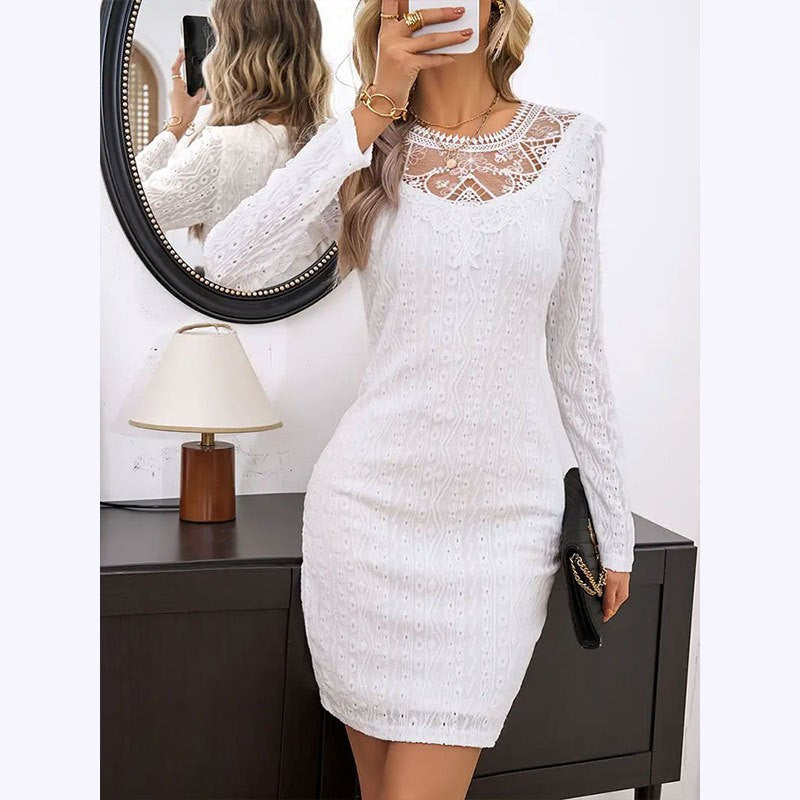 White Lace Long Sleeve Bodycon Dress