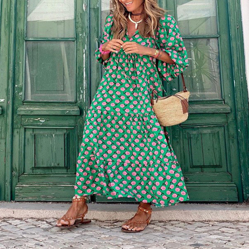 Bohemian Green Floral Maxi Dress