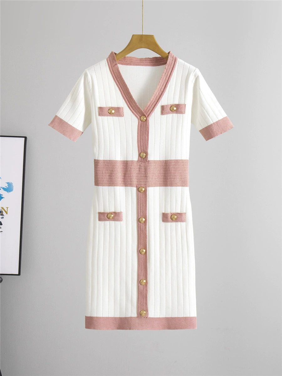 Pink – Short-Sleeve Ice Silk Knit Dress