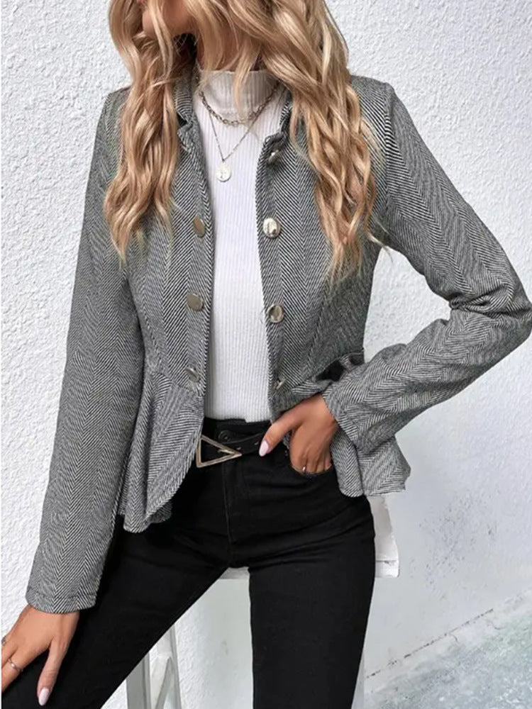 Grey Plain Long Sleeve Outerwear