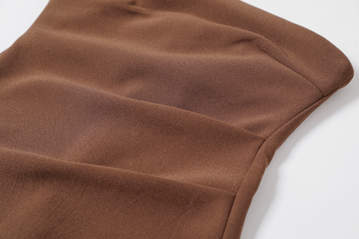 Dark Brown – Sexy Strapless Slit Bodycon Dress