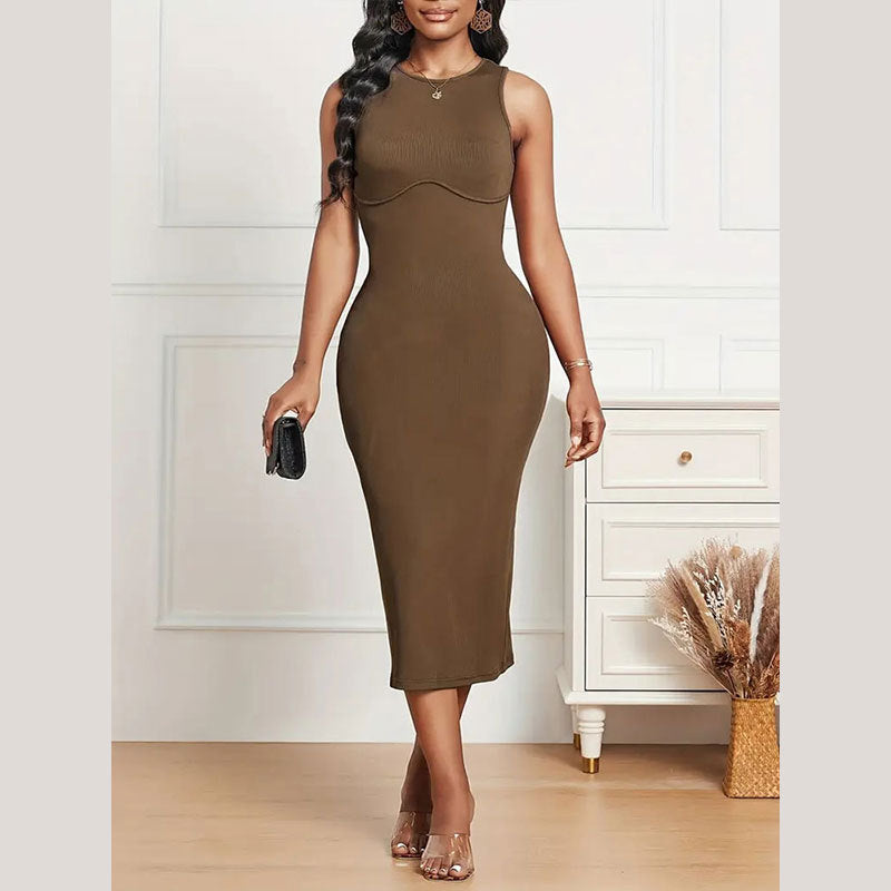 Backless Knitted Dress - Dark Brown