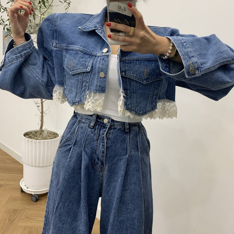 Blue Patchwork Denim Outerwear