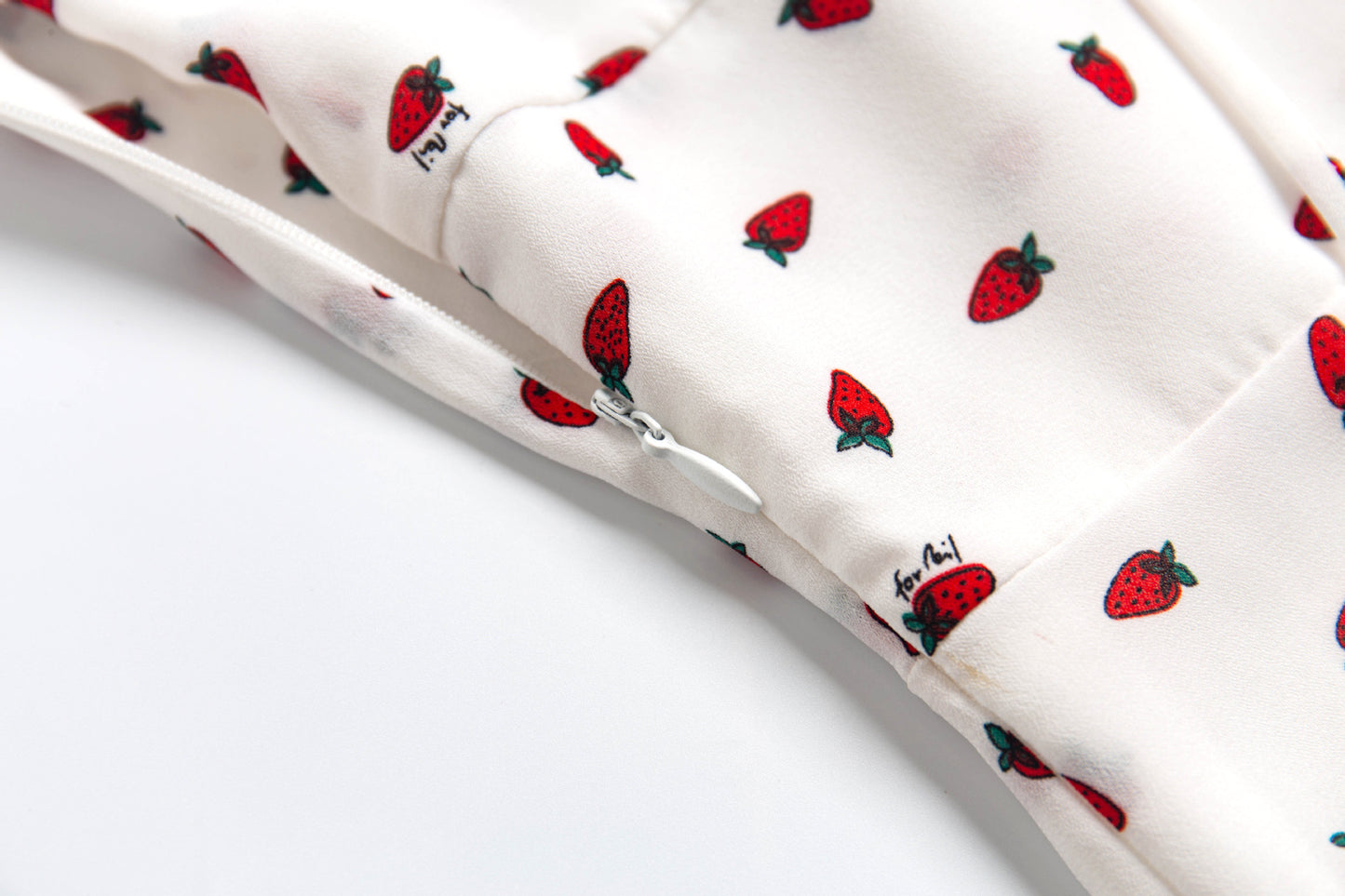 White – Strawberry Print Spaghetti Strap Dress
