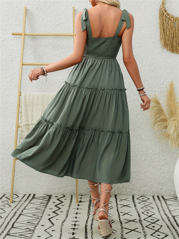 Patchwork Strapless Spaghetti Strap Dress - Army Green