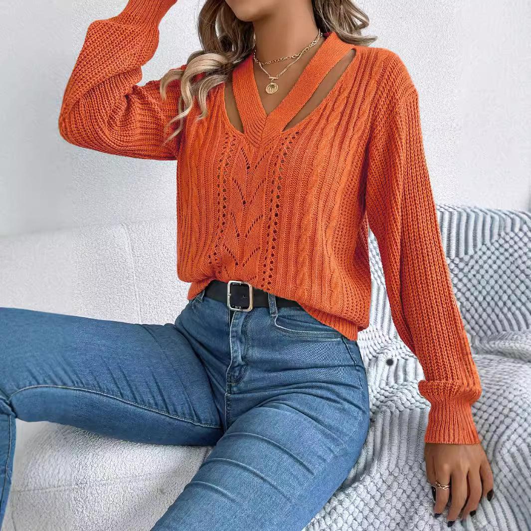 Orange Plain Long Sleeve Sweater