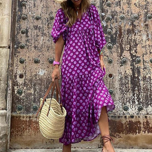 Bohemian Purple Blossom Maxi Dress