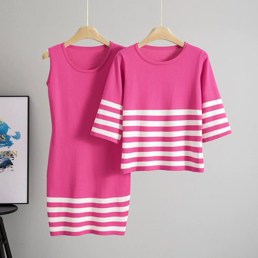 Rose Red – Striped Tank Fitted Two-Piece Set