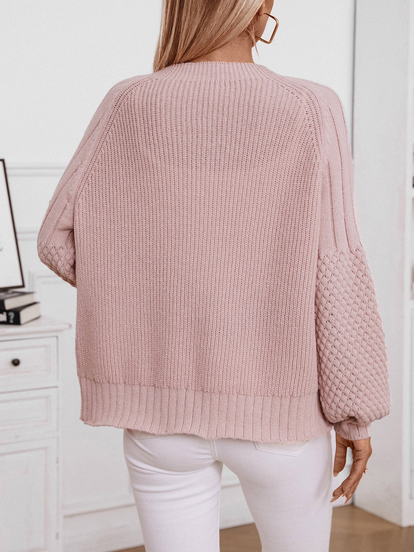 Buttoned Knitted Casual Cardigan - Pink