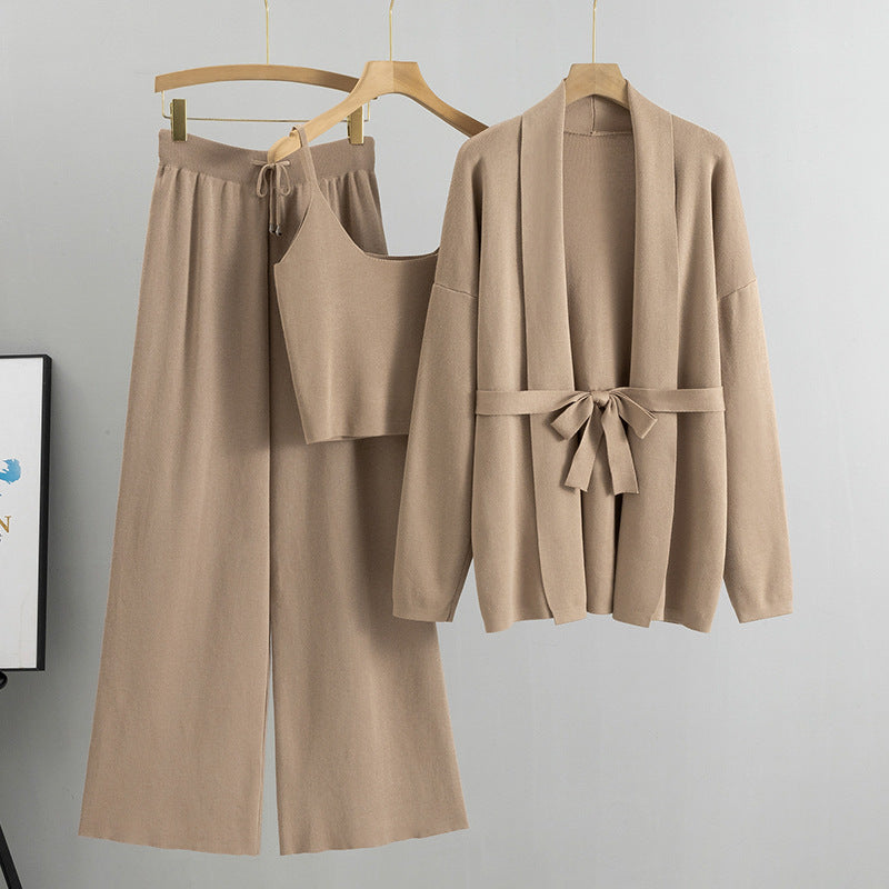 Khaki – Cardigan Jacket & Camisole Three Piece Set.