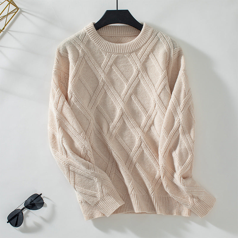 Diamond Pattern Pullover Sweater - Apricot