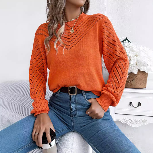 Orange Plain Mock Neck Sweater