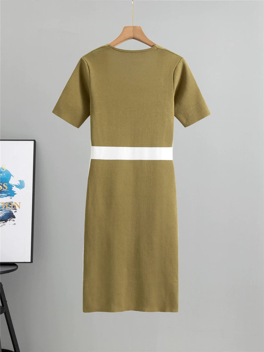 Camel Yellow – Striped Pullover Knitted Dress