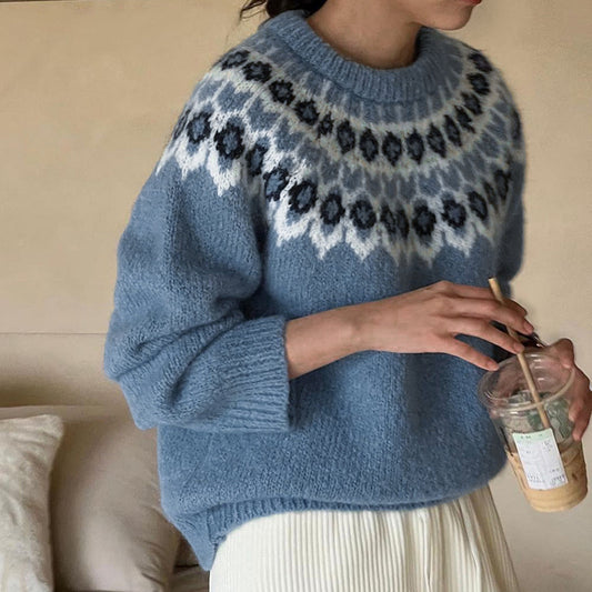 Fresh Blue Round Neck Sweater