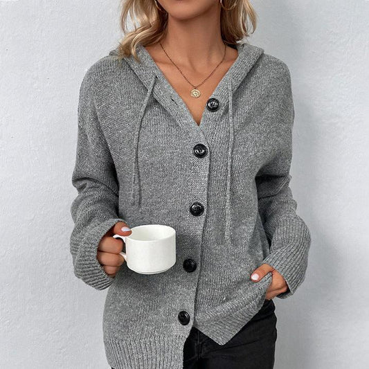 Grey Plain Hoodie Cardigan