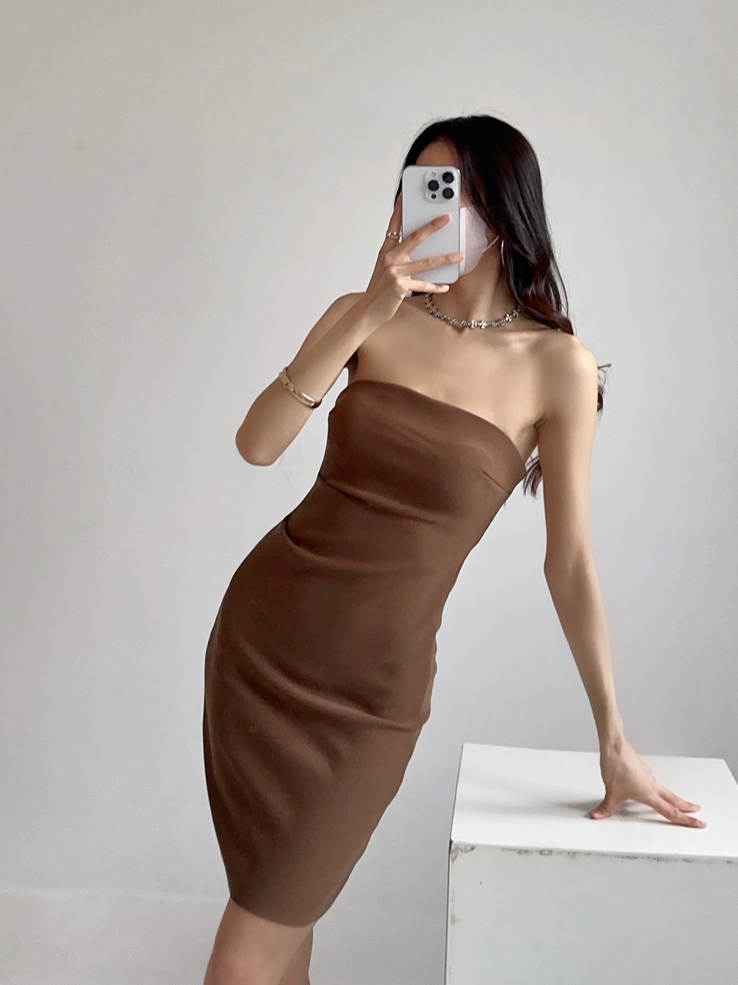 Dark Brown – Sexy Strapless Slit Bodycon Dress