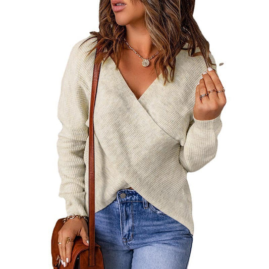 Apricot Solid V Neck Sweater