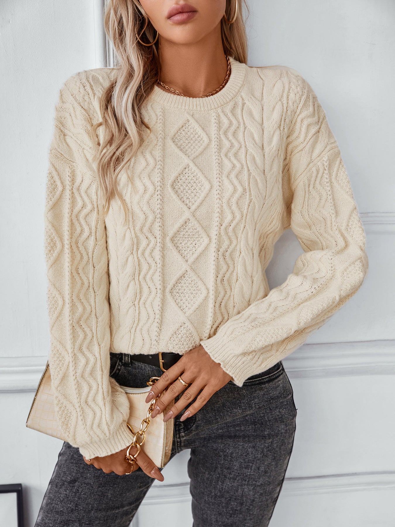 Apricot Plain Long Sleeve Sweater