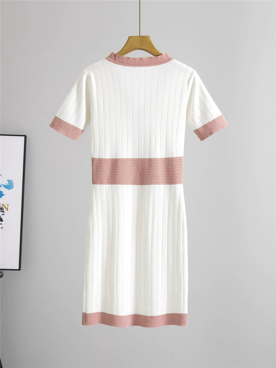 Pink – Short-Sleeve Ice Silk Knit Dress