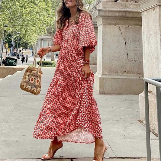 Bohemian Red Blossom Maxi Dress