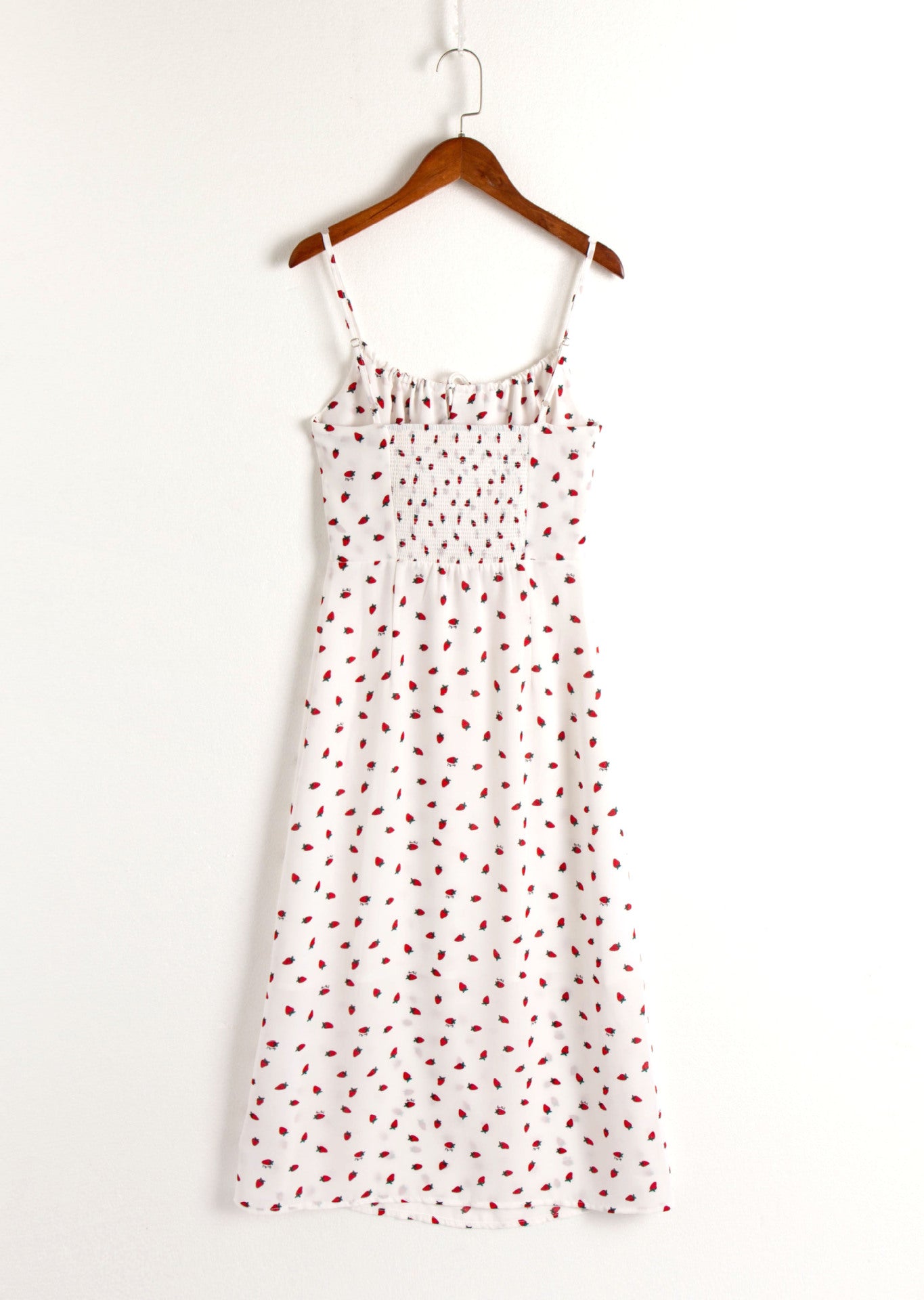 White – Strawberry Print Spaghetti Strap Dress