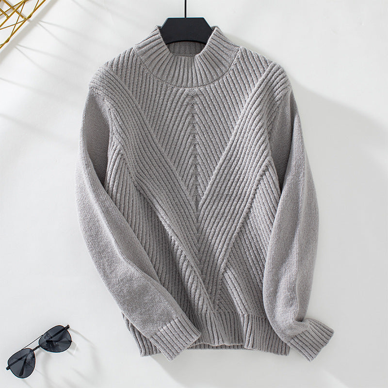 Half-High Neck Pullover Sweater - Gray