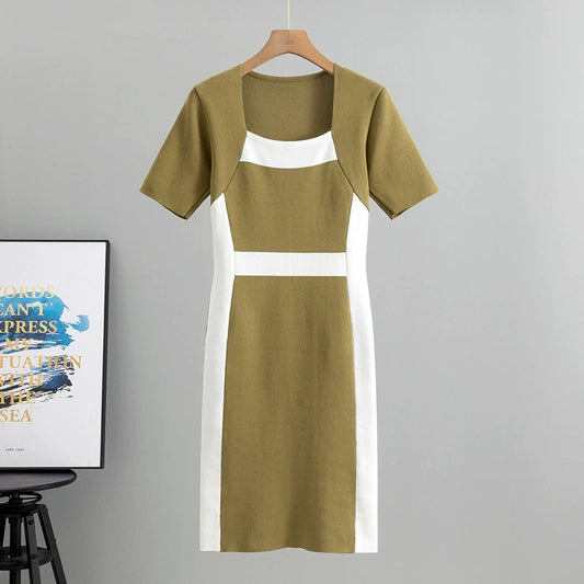 Camel Yellow – Striped Pullover Knitted Dress
