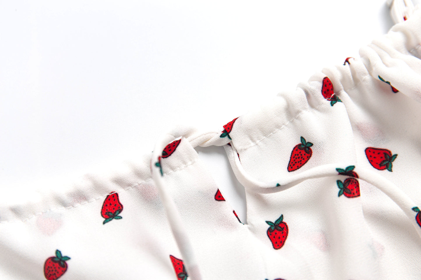 White – Strawberry Print Spaghetti Strap Dress
