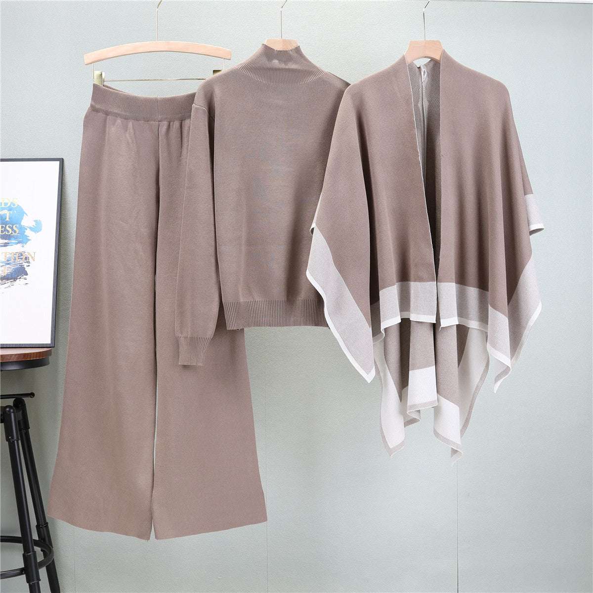 Camel – Loose Knit Sweater Three Piece Set.