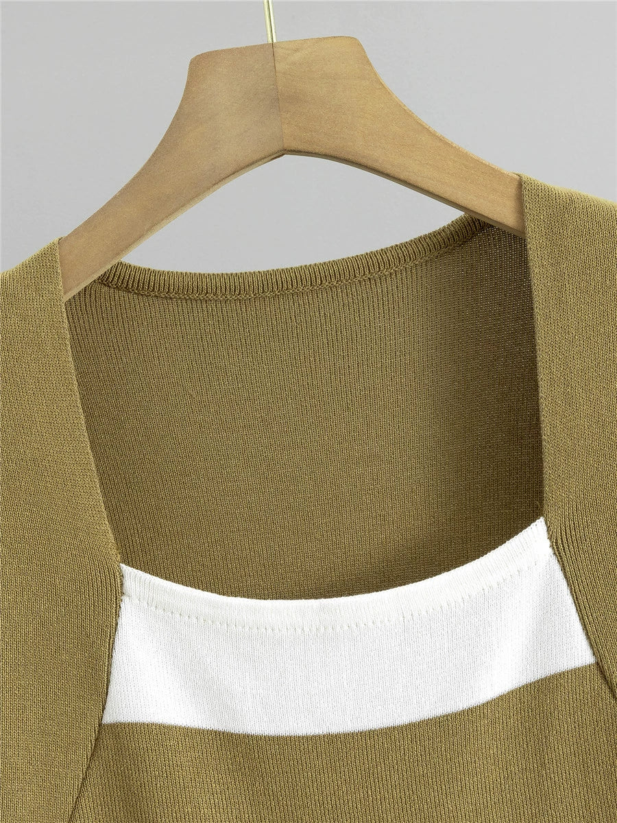 Camel Yellow – Striped Pullover Knitted Dress