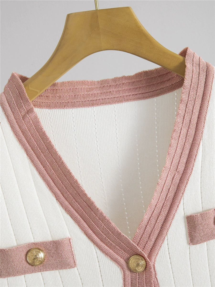Pink – Short-Sleeve Ice Silk Knit Dress