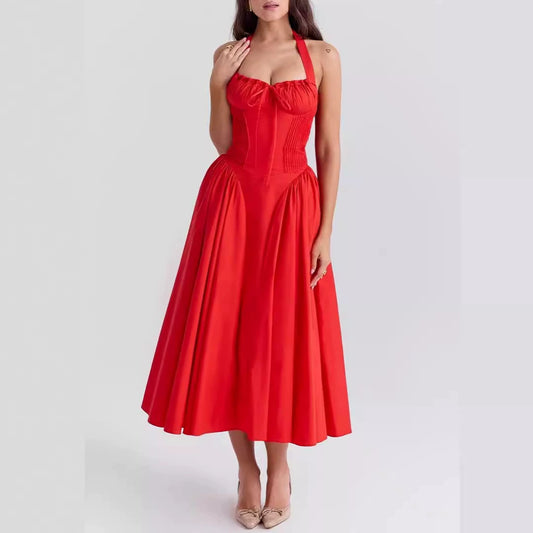 Red - Backless Halter Bodycon Dress