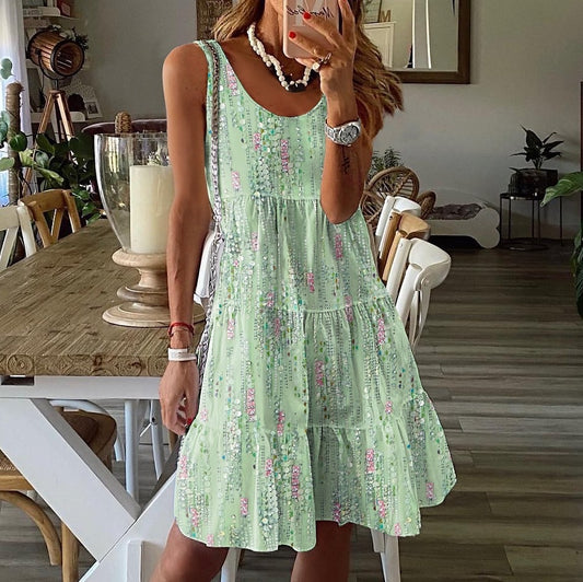 Fresh Green Square Neck Midi Dress