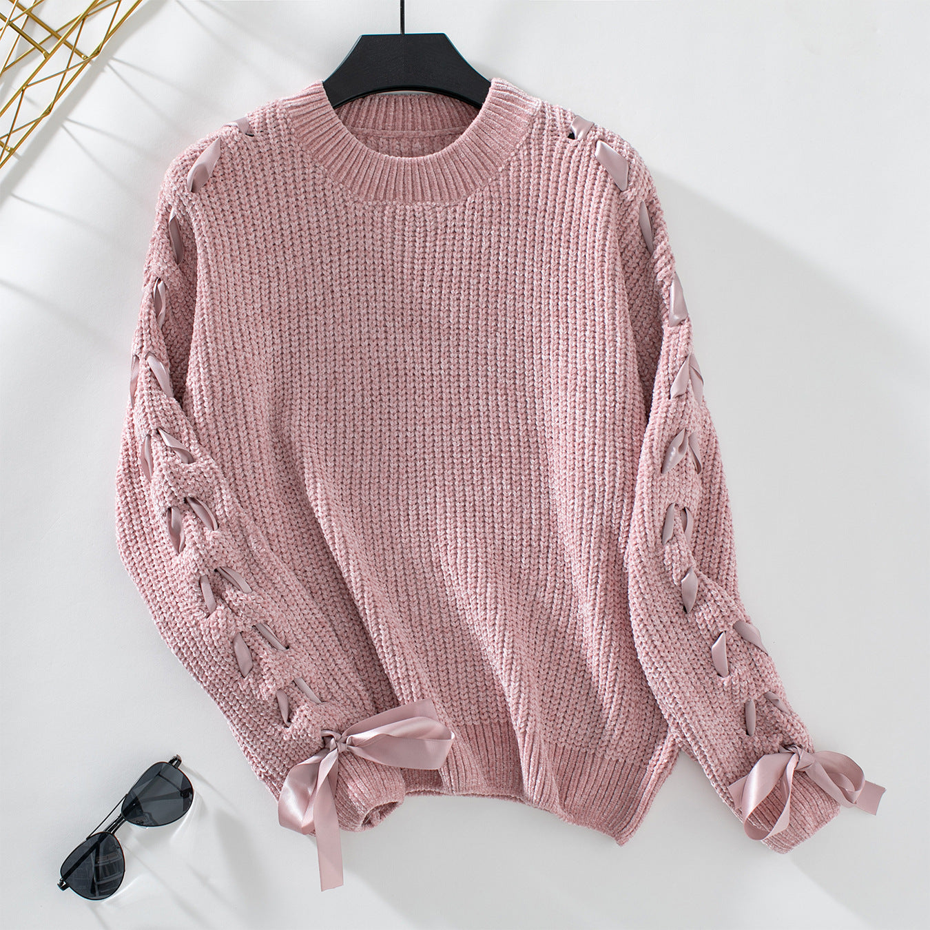 Bow-Knot Pullover Loose Sweater - Pink