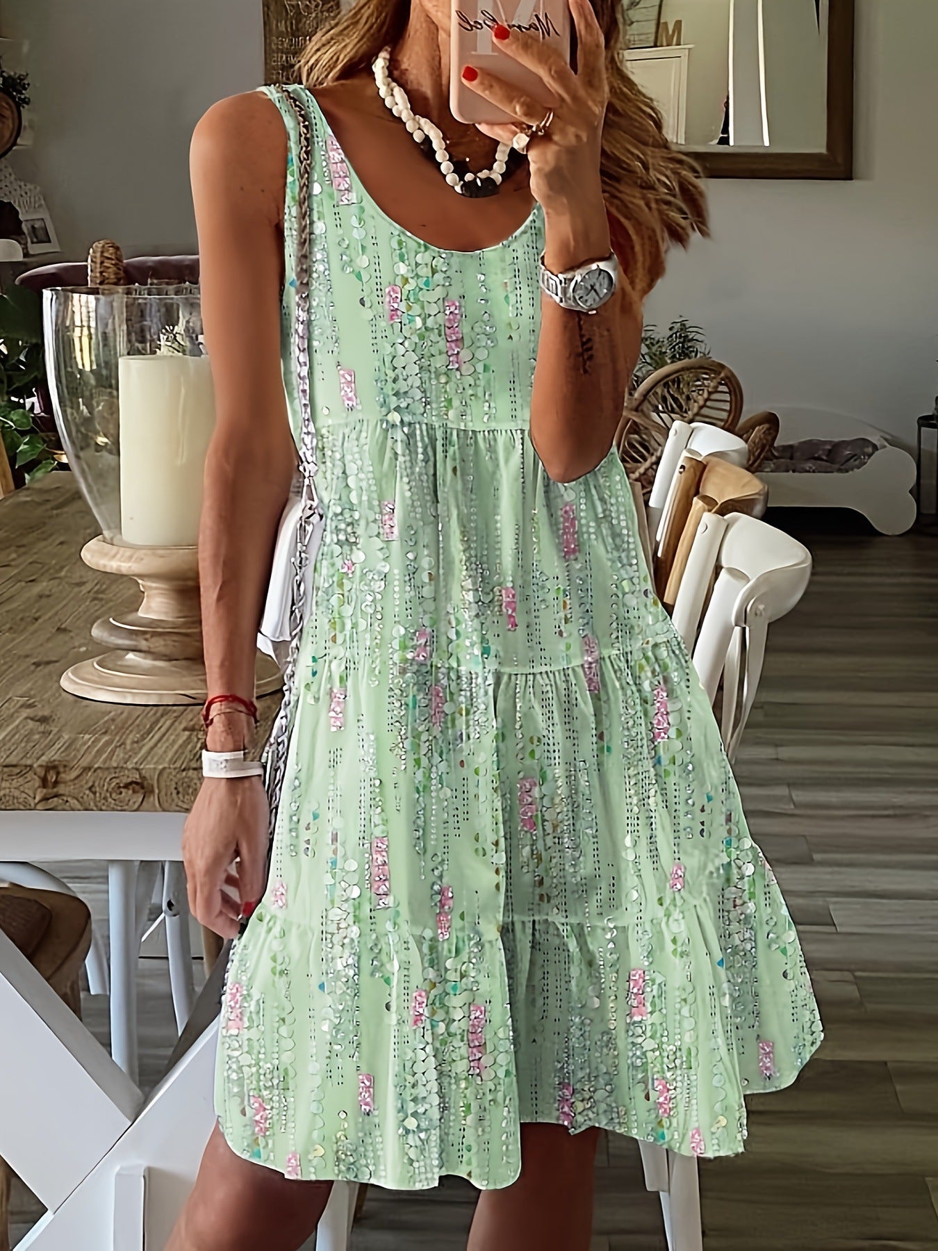 Fresh Green Square Neck Midi Dress