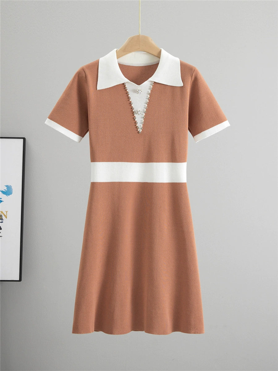 Coral Red – Slim Fit Short Sleeve Knitted Dress