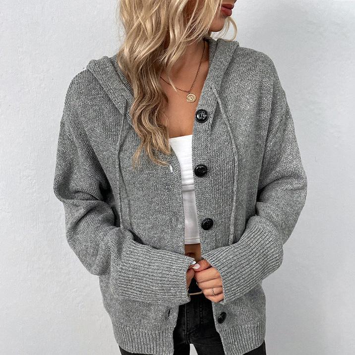 Grey Plain Hoodie Cardigan